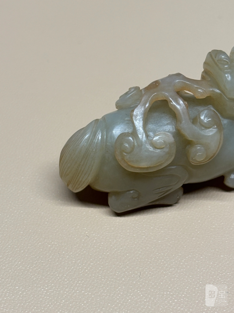 清 白玉瑞兽衔灵芝如意 - 图5